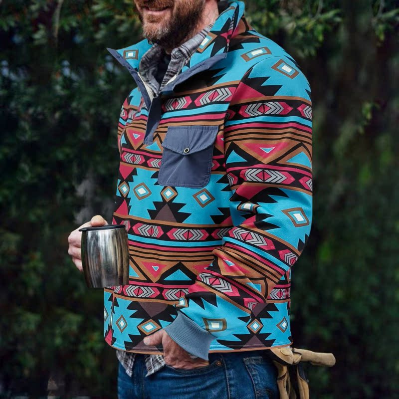 Herren Pulloverjacke mit farbenfrohem, geometrischem Design und praktischer Brusttasche Krohn-e