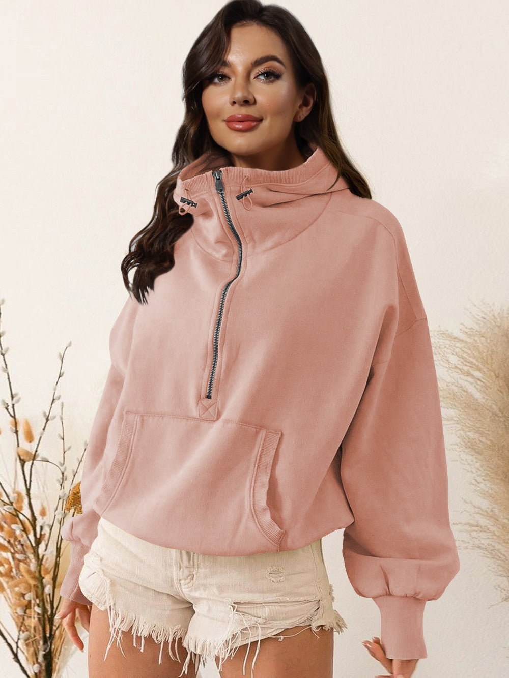 Damen lässiger Kapuzensweater mit halbem Reißverschluss Krohn-e