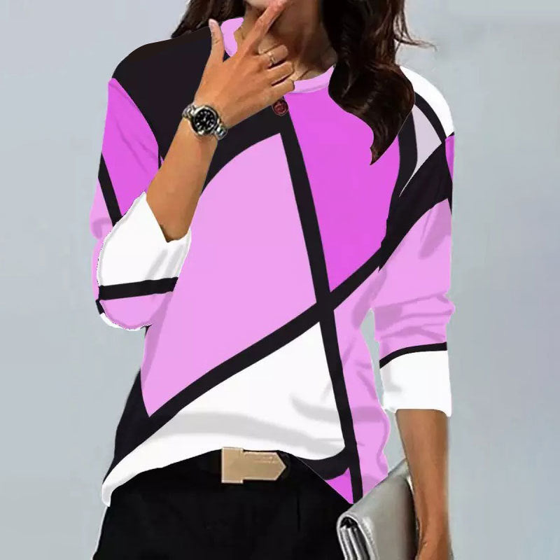 Modisches Vintage Langarmshirt mit geometrischem Muster und Rundhalsausschnitt von Fudus