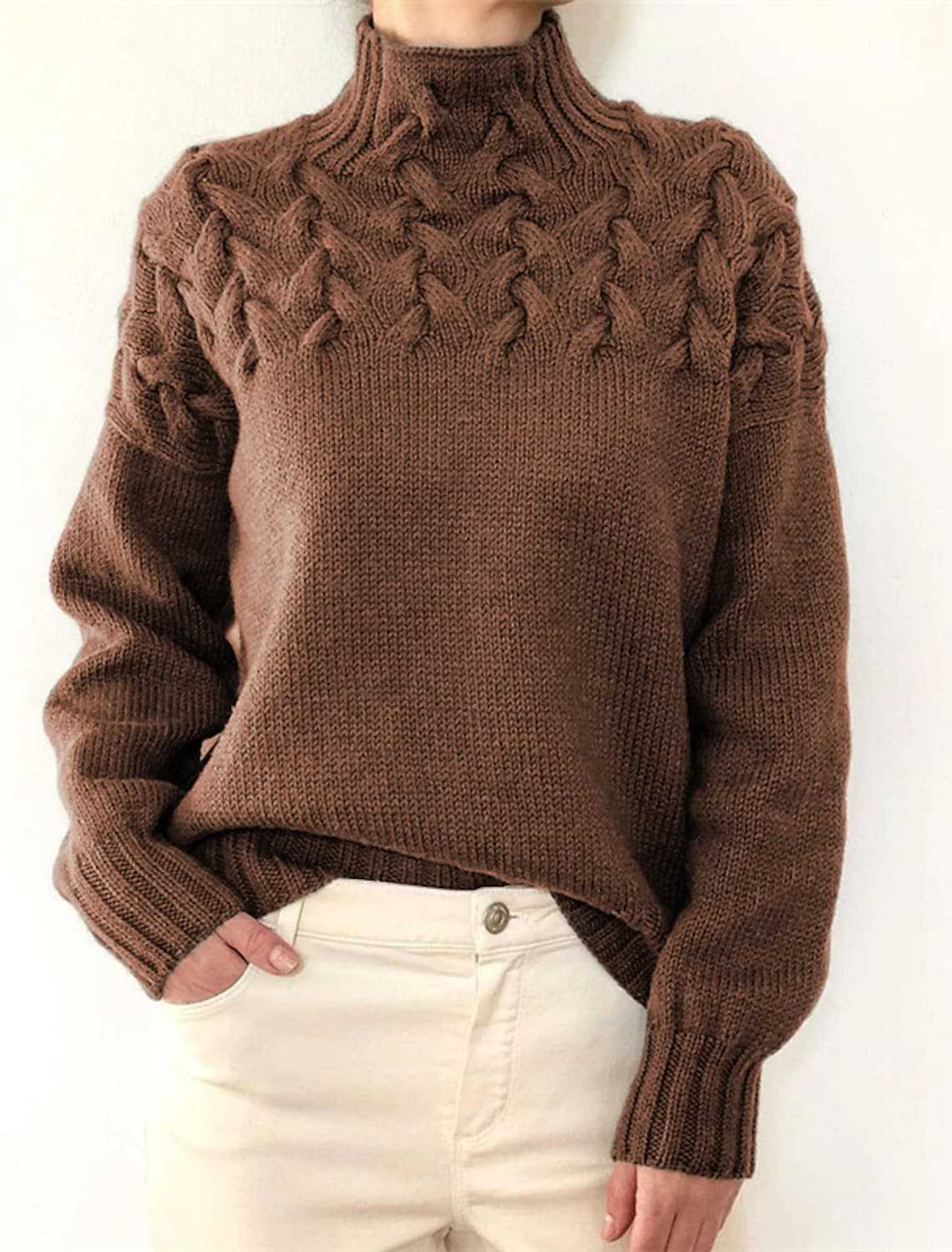 Damen Grobstrickpullover mit Stehkragen und Zopfmuster Krohn-e