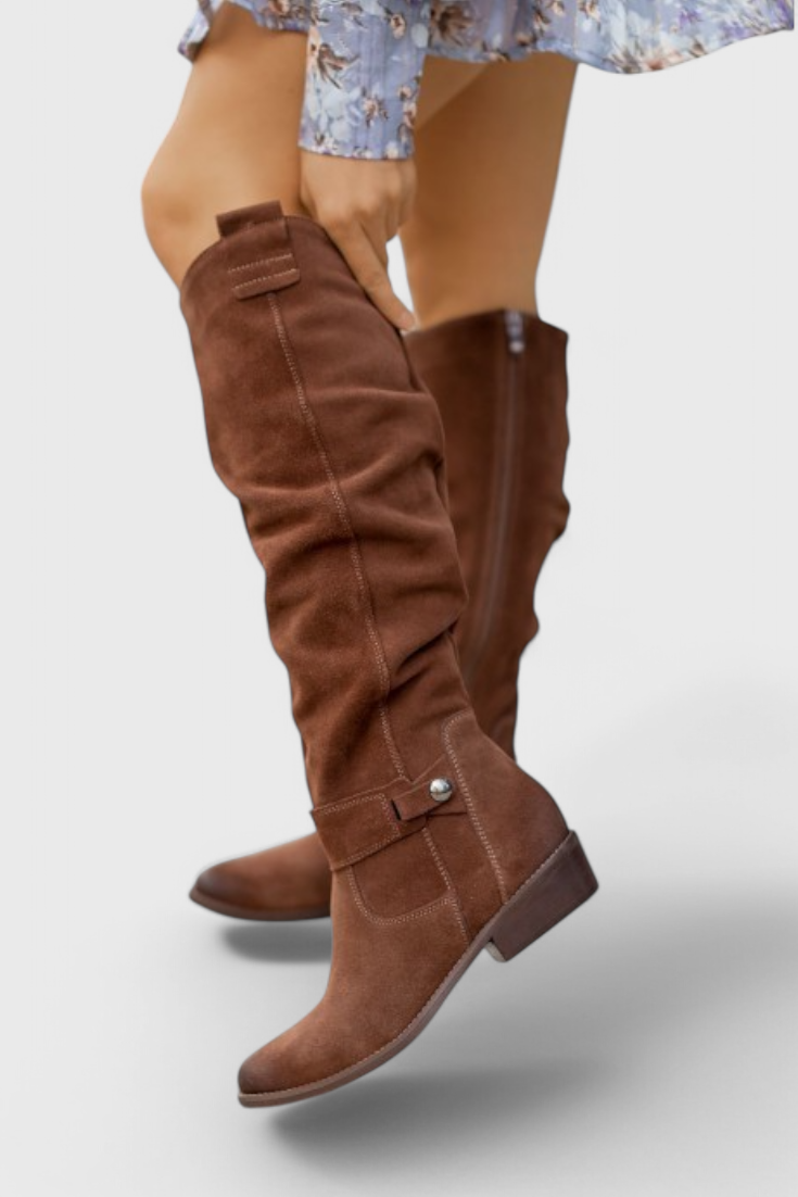 KROHN-E Damen Hohe Stiefel Retro-Design Klassisch