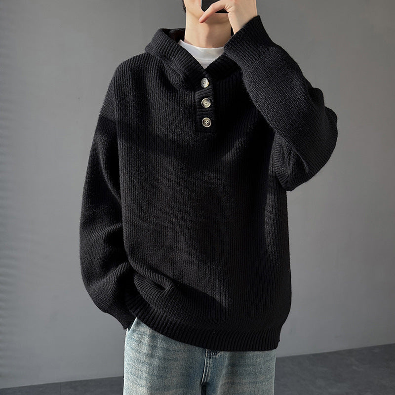 Herren Strickpullover mit Knopfleiste und Kapuze Krohn-e