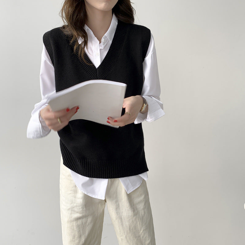 Damen Ärmellose Strickweste mit V-Ausschnitt und Rippdetails Krohn-e
