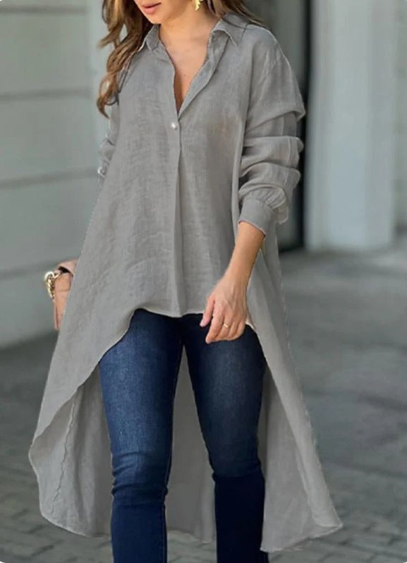 Damen Lässige Langarmbluse mit asymmetrischem Schnitt und Knopfdetails Krohn-e