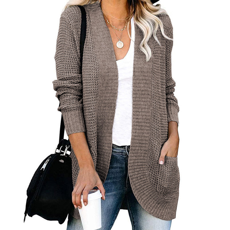 Damen lässige Strickjacke mit Taschen und offener Front Krohn-e