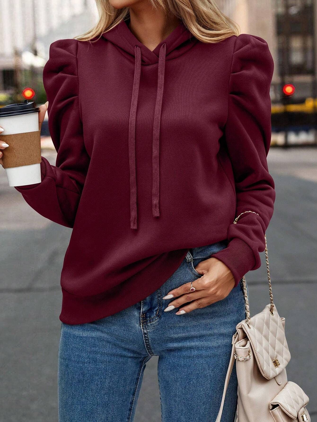 Damen lässiger Kapuzenpullover mit Puffärmeln Krohn-e