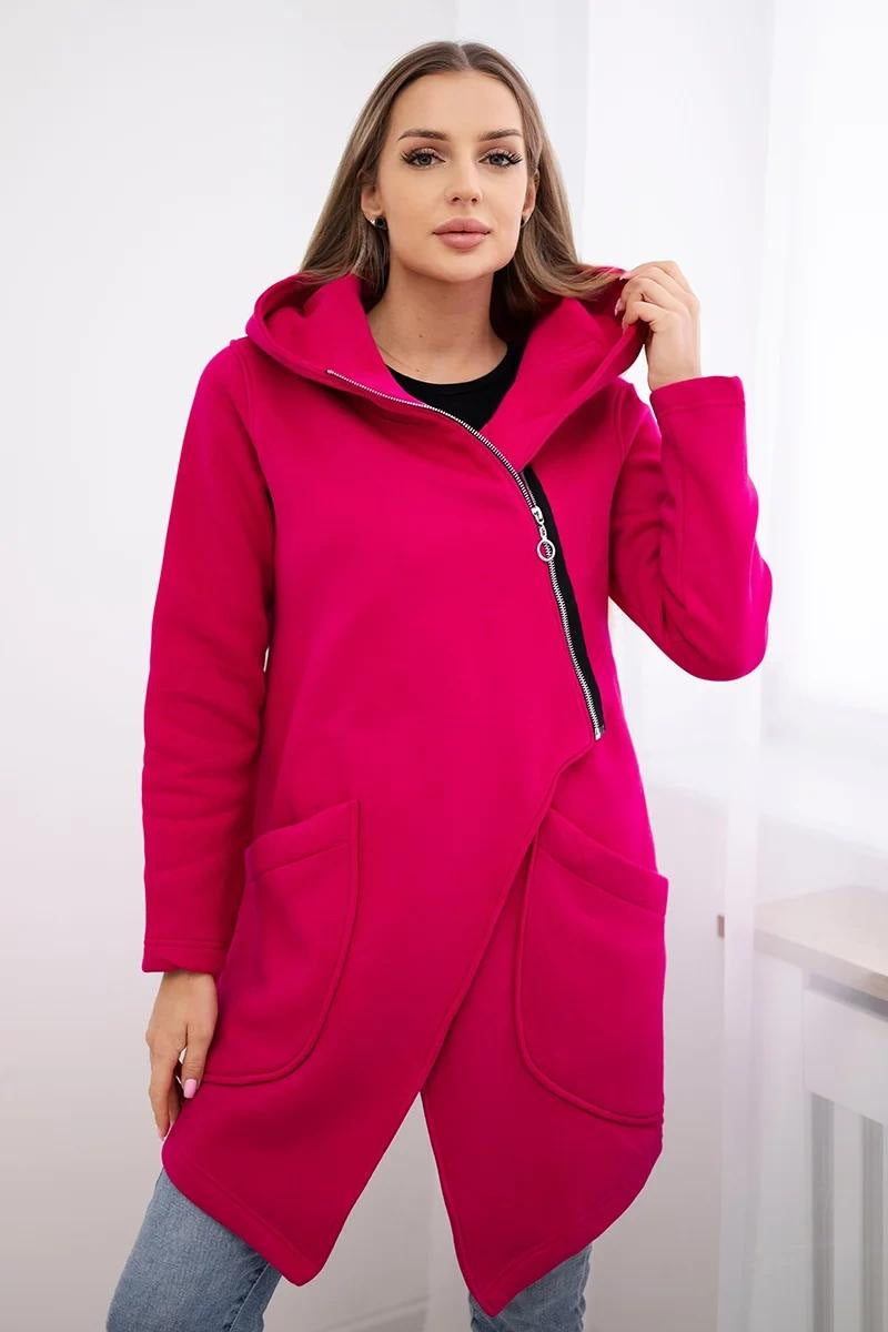 Krohn-e | Zip Kapuzenpullover mittellange Fleece Sweatjacke