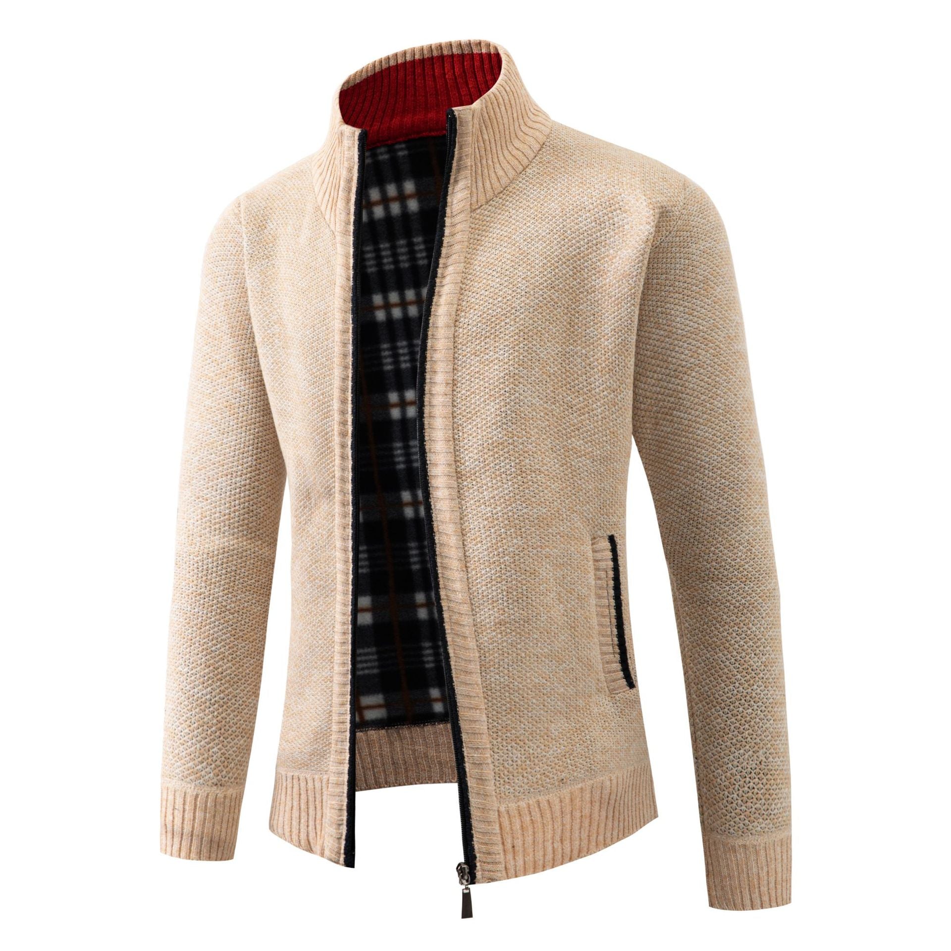 Herren Strickjacke mit modernem Stehkragen und klassischem Innenfutter Krohn-e