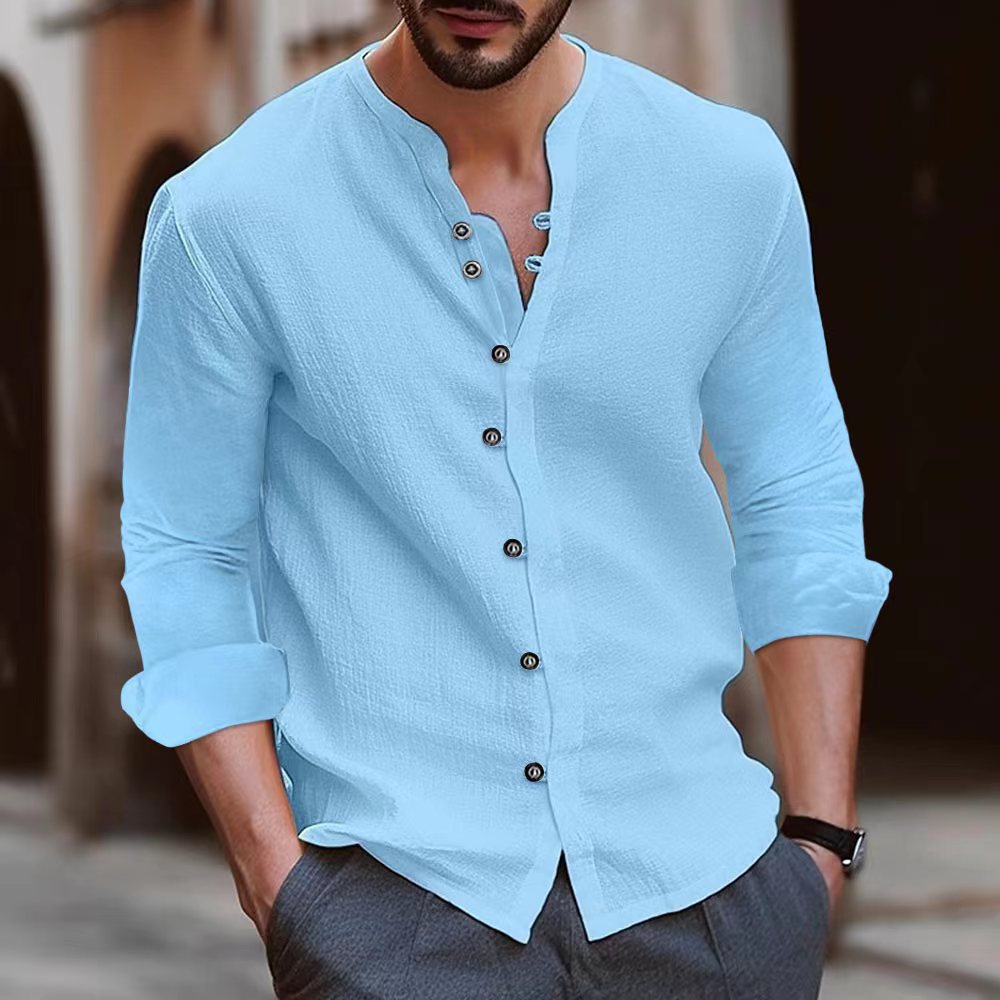 Herren Langarm-Henley-Hemd aus leichtem Baumwollgewebe mit modischem Knopfdetail Krohn-e