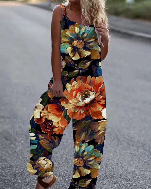 Krohn-e | Große Blumenmuster Leichte Stoff Latzhose