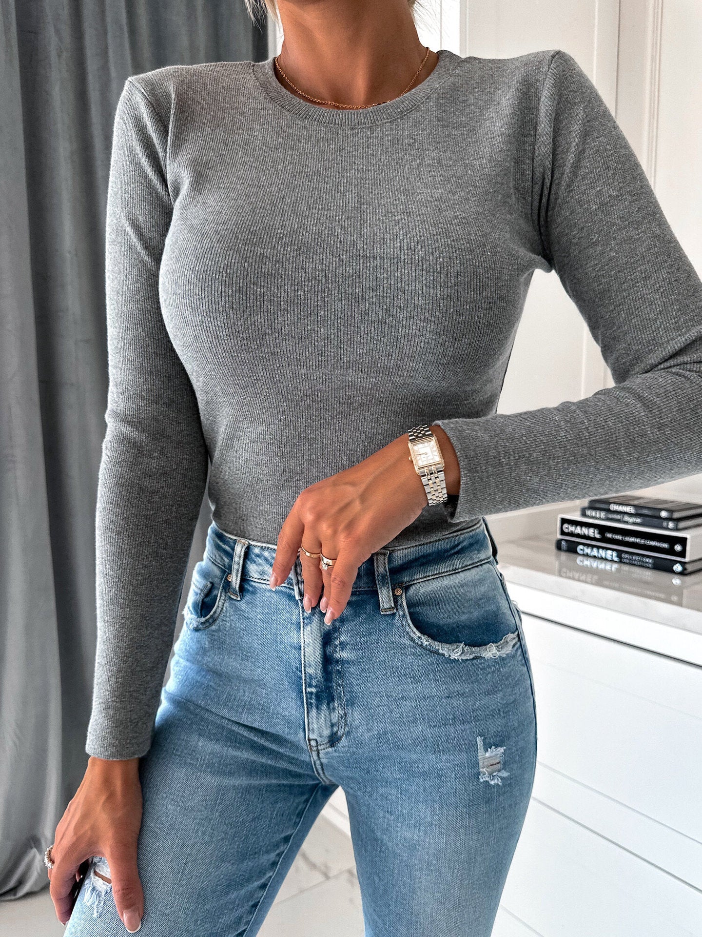 Damen Langarm-Shirt mit strukturierter Oberfläche und figurbetonter Passform Krohn-e