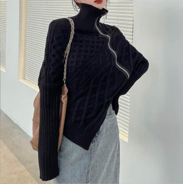 Damen hochwertiger Strickpullover mit hohem Kragen und asymmetrischem Design Krohn-e