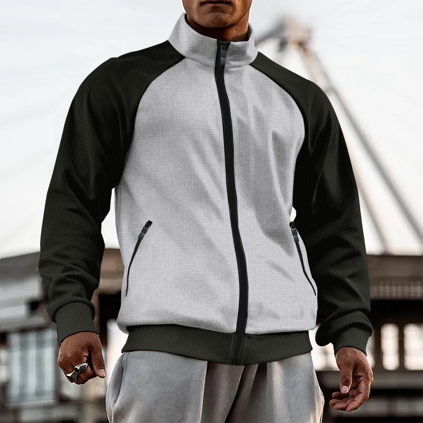 Herren sportliche Jacke mit funktionalen Taschen und hochgezogenem Kragen Krohn-e