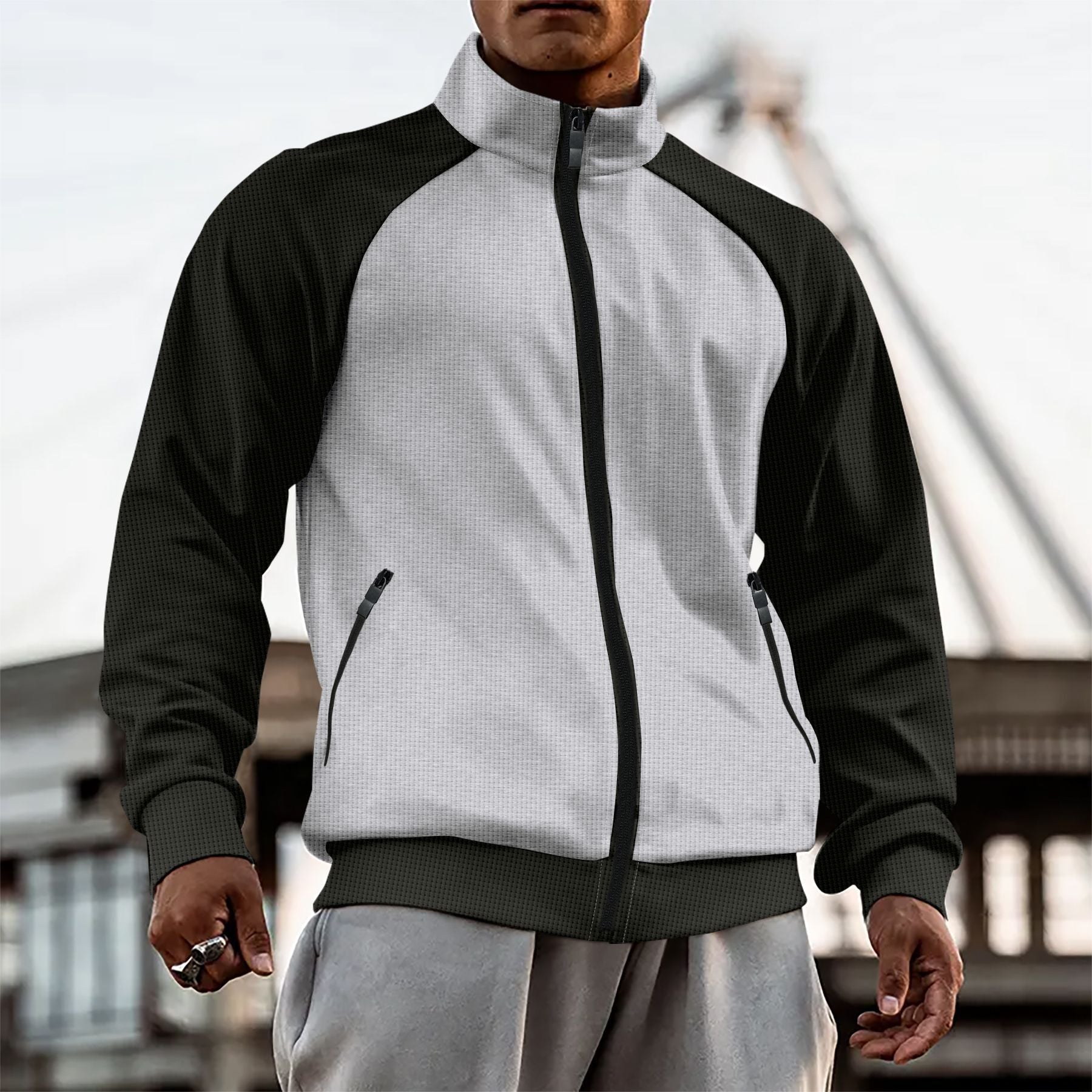 Herren sportliche Jacke mit funktionalen Taschen und hochgezogenem Kragen Krohn-e