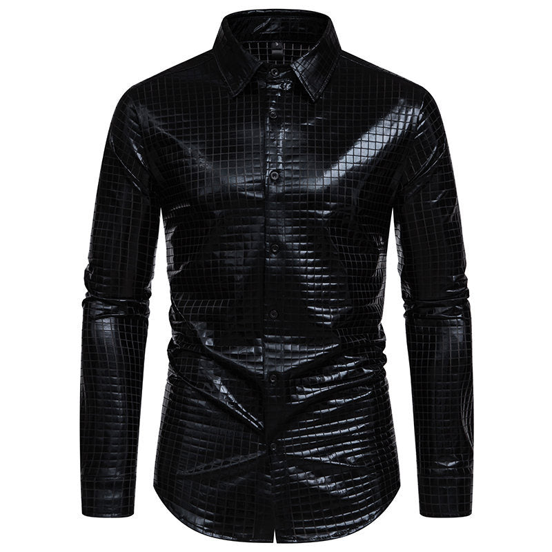 Herren Glänzendes Fashion-Hemd mit quadratischem Muster Krohn-e