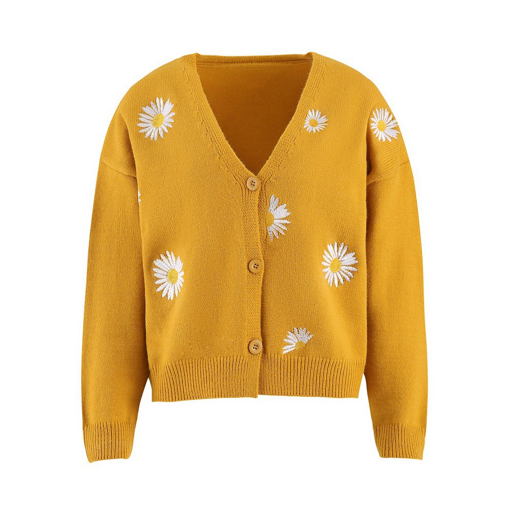 Damen Strickjacke mit Blumenstickerei und V-Ausschnitt Krohn-e