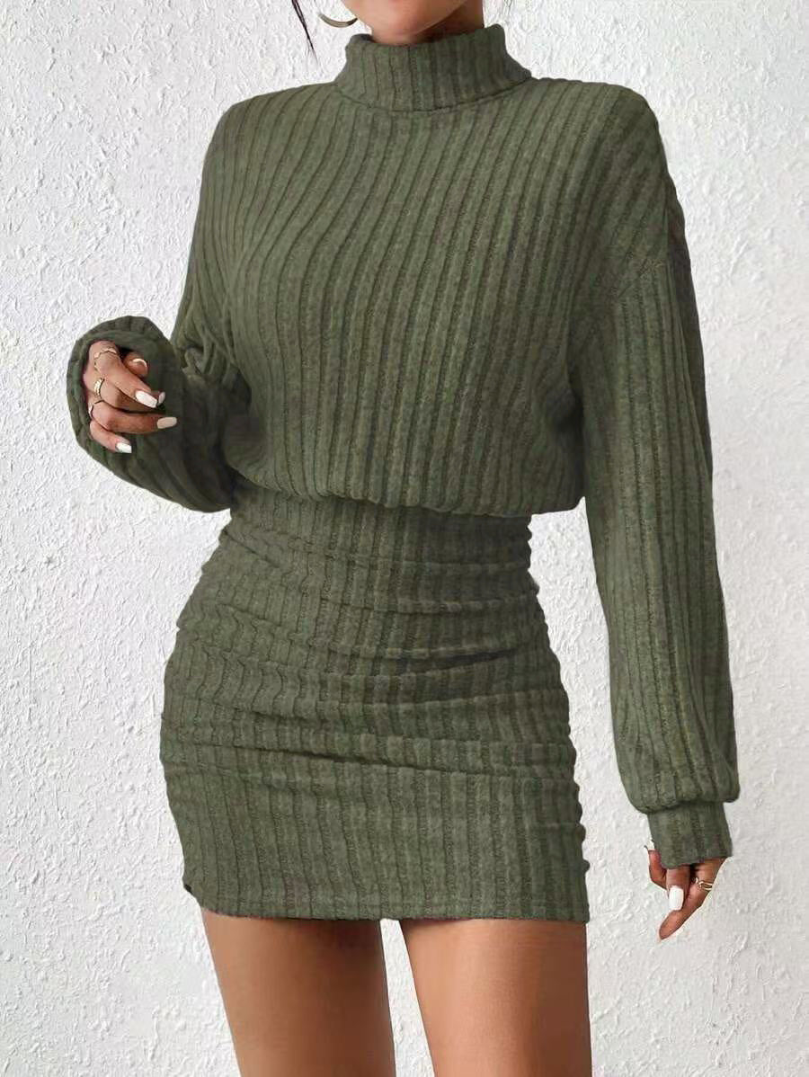 Damen Strickkleid mit hohem Kragen und Rippstruktur Krohn-e