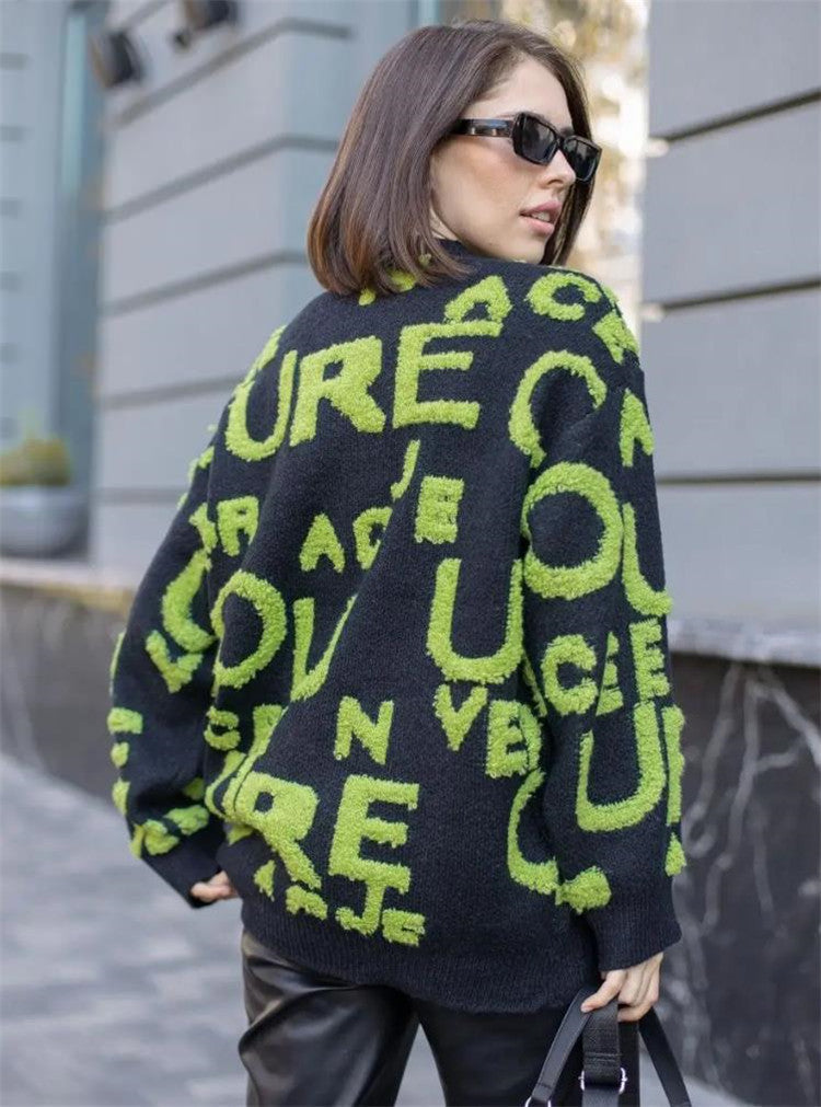 Damen Oversized Strickpullover mit auffälligem Schriftzug und lässiger Passform Krohn-e