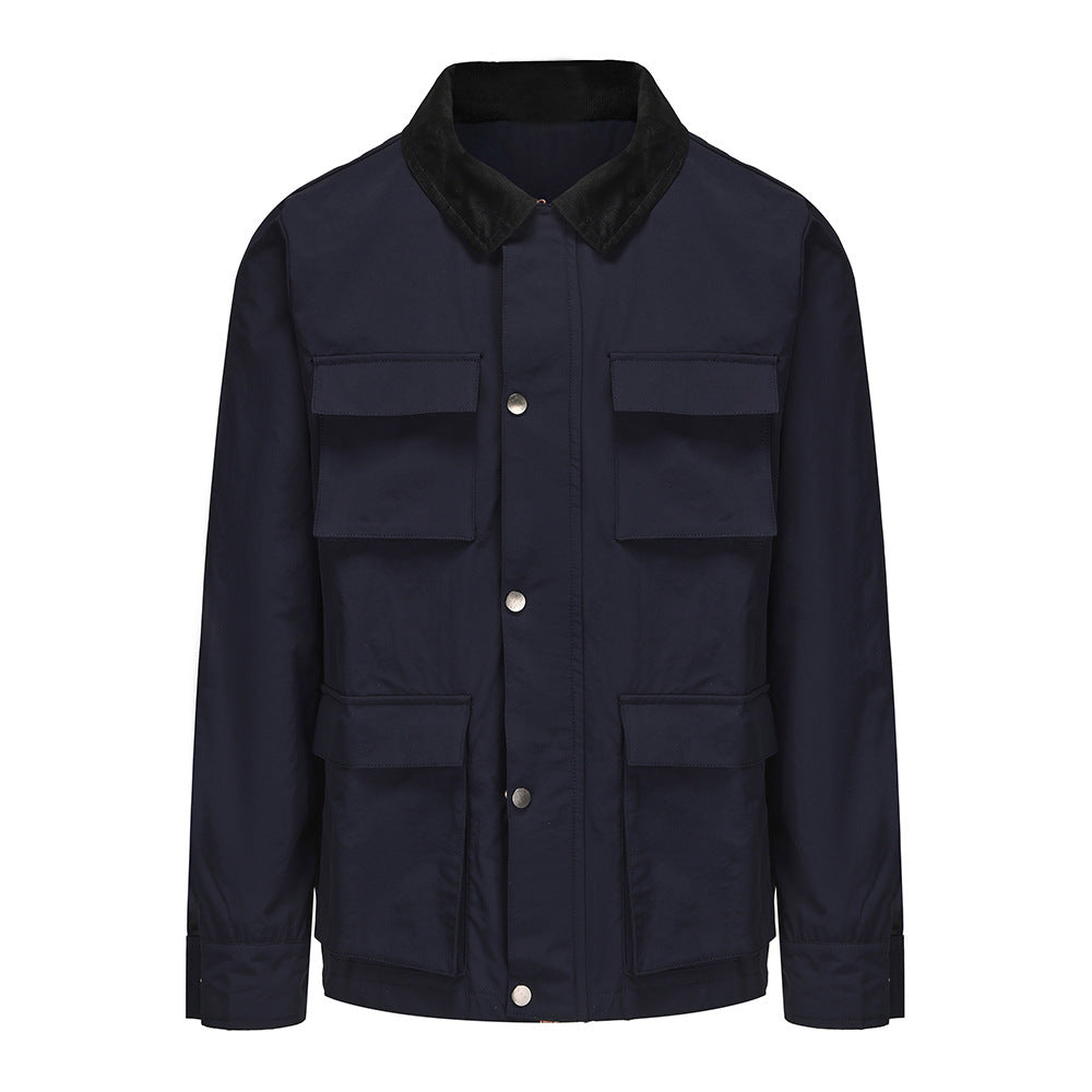 Herren modische Utility-Jacke mit mehreren praktischen Taschen und Kunstfellkragen Krohn-e