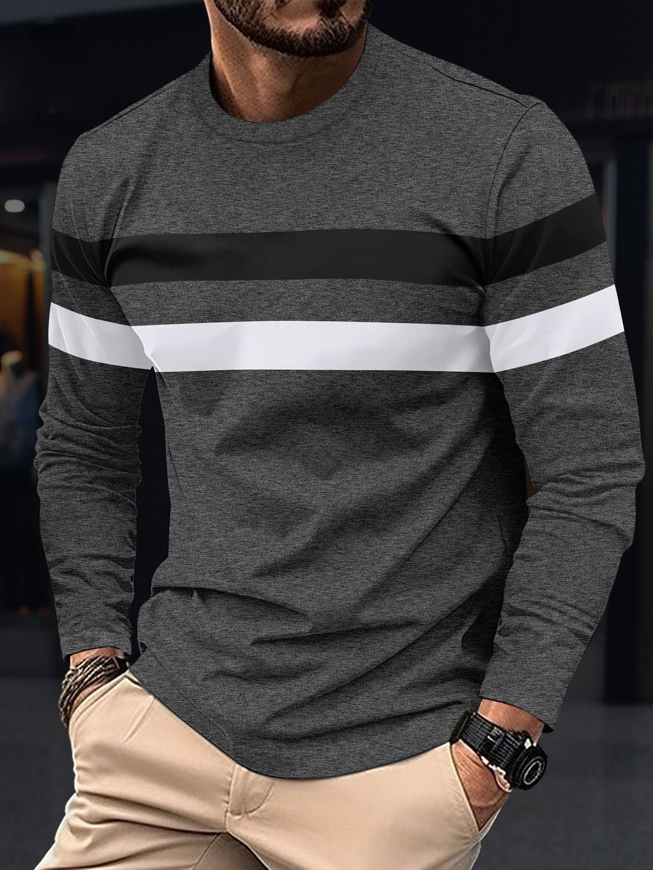 Herren modisches Langarmshirt mit sportlichen Streifen Krohn-e