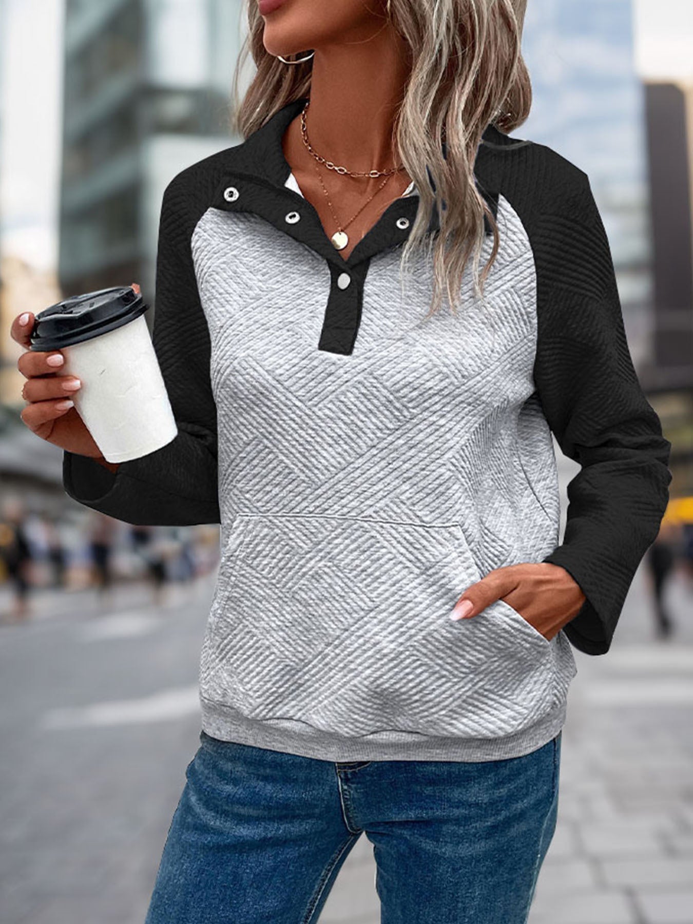 Damen modischer Stehkragen-Pullover mit strukturierter Oberfläche Krohn-e