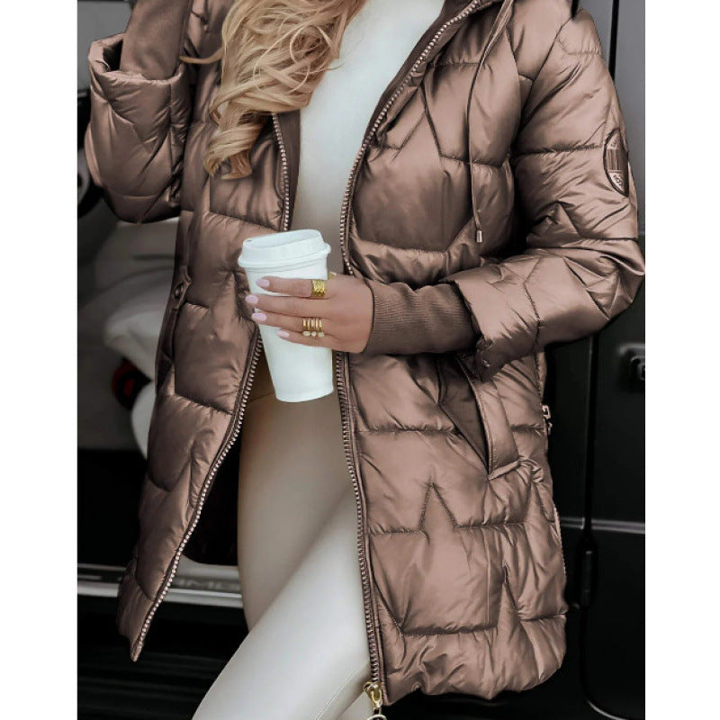 Damen Longline Steppjacke mit abnehmbarem Kapuzenfutter und seitlichen Reißverschlusstaschen Krohn-e