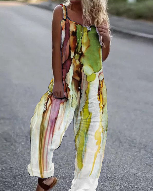 Krohn-e | Große Blumenmuster Leichte Stoff Latzhose