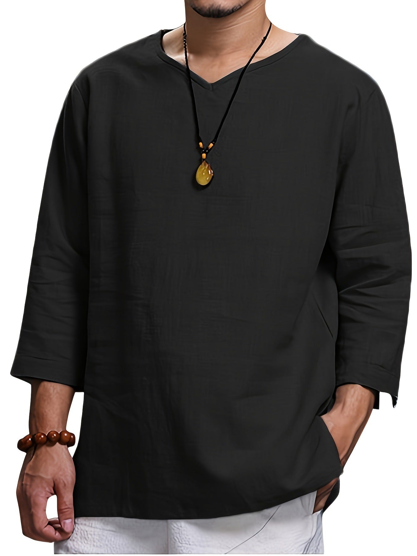 Herren Lässiges Langarmshirt mit V-Ausschnitt und praktischen Seitentaschen Krohn-e