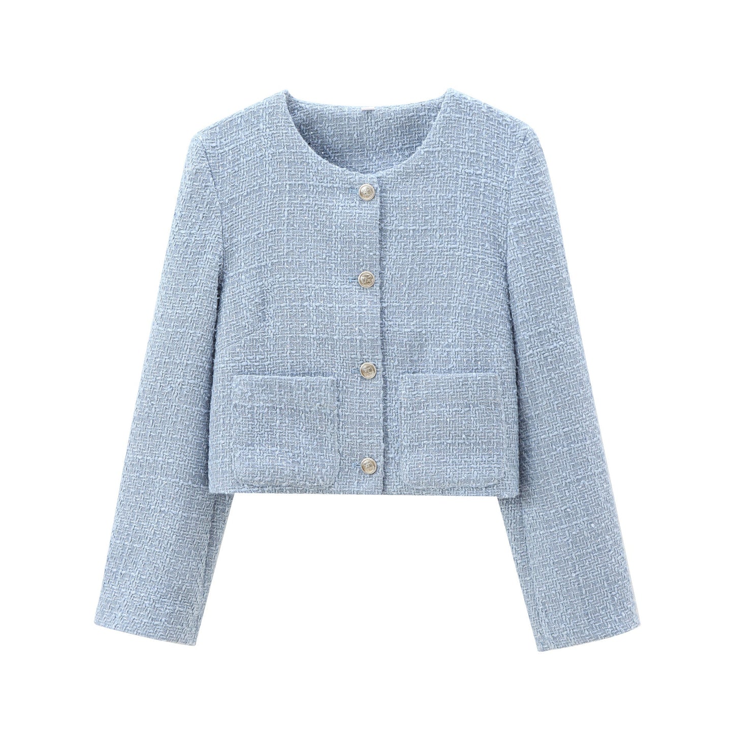 Damen elegante Kurzjacke im strukturierten Tweed-Stil mit praktischen Taschen Krohn-e