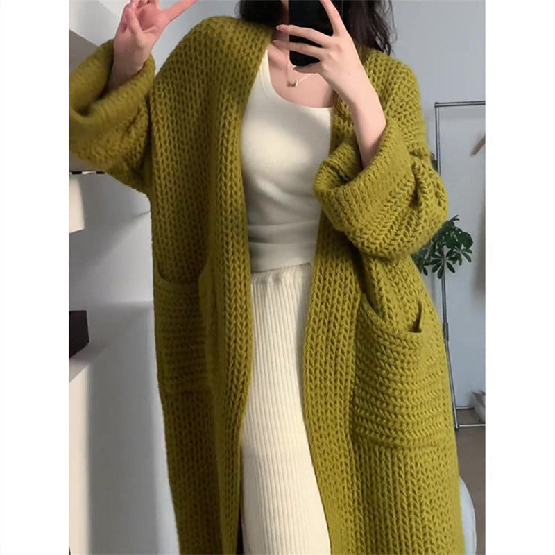 Damen Lange Strickjacke mit praktischen Taschen und modischem Zopfmuster Krohn-e