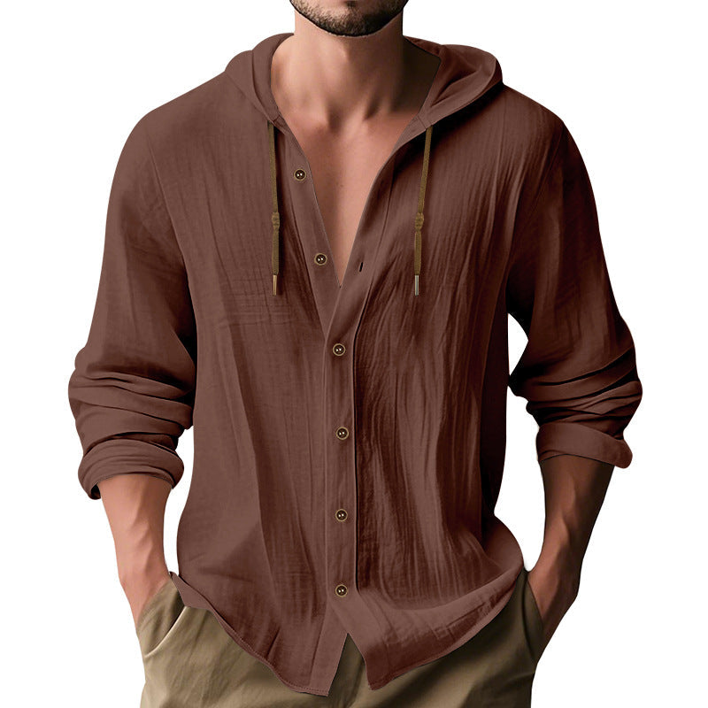 Herren lässiges Kapuzenshirt aus atmungsaktiver Baumwolle mit Knopfleiste und verstellbarem Kordelzug Krohn-e