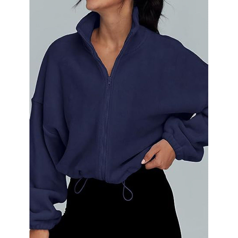 Damen trendy Oversize-Zip-Pullover mit hohem Kragen und Kordelzug Krohn-e