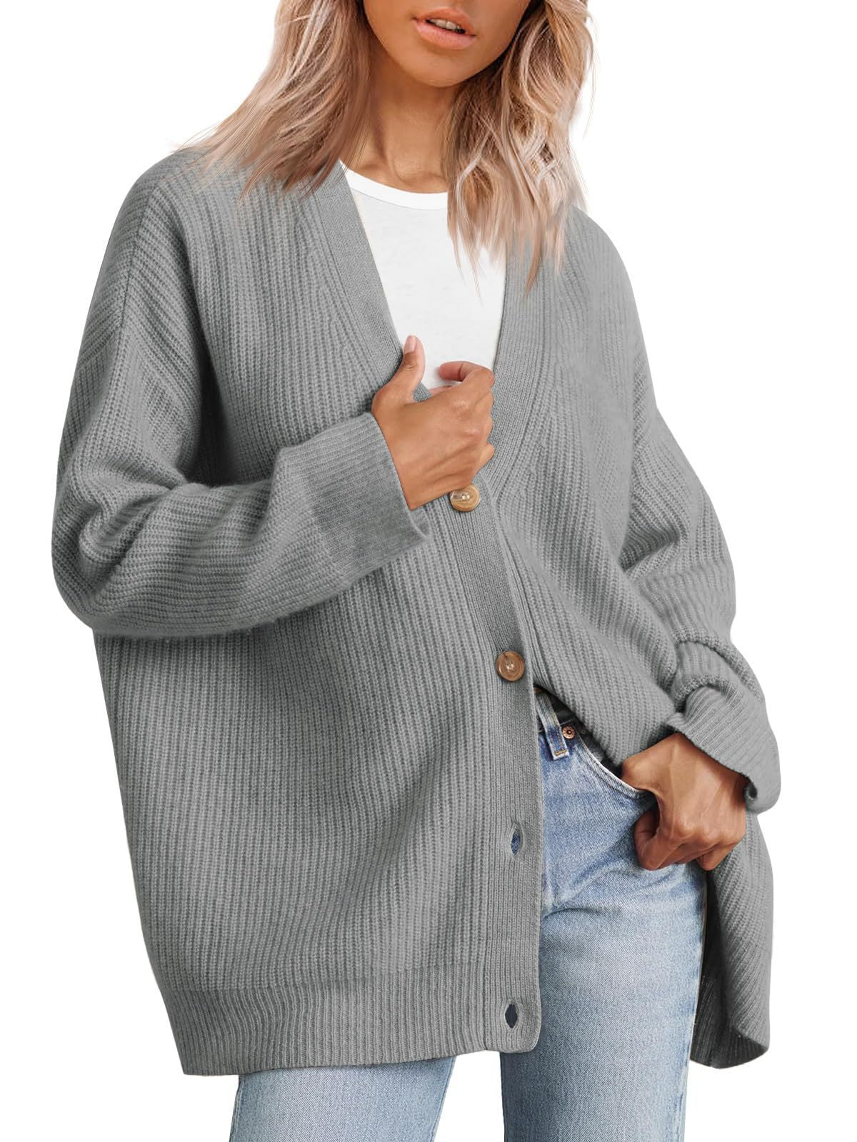 Krohn-e | Cardigan - Damen Herbst gestreifter Knopf-gefüllter Strick-Cardigan