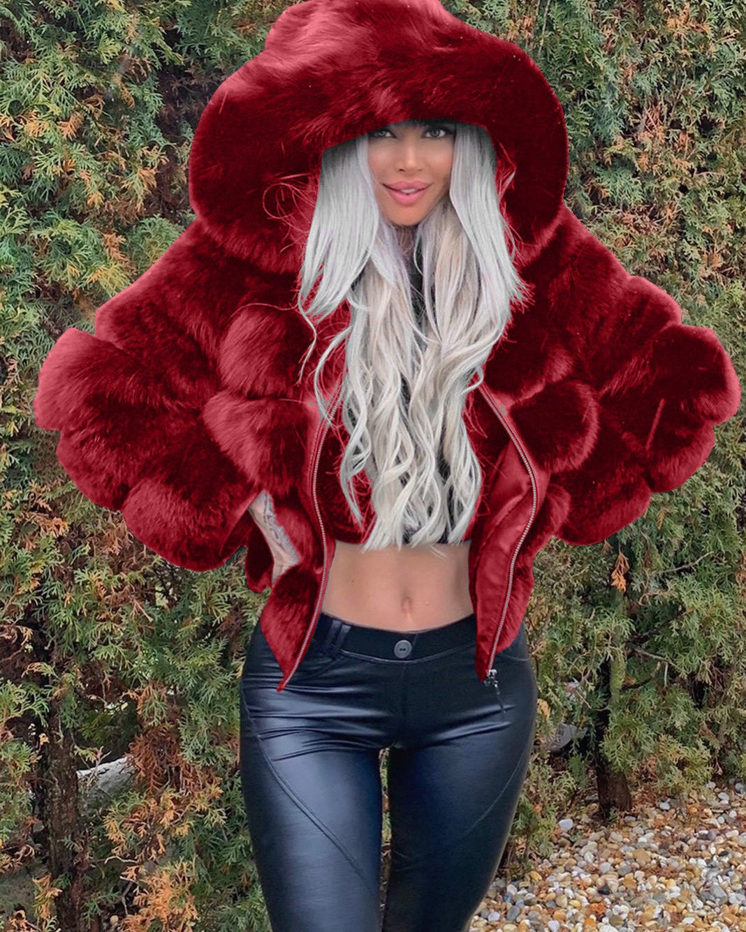 Damen Sportliche Kunstpelzjacke mit Kapuze Krohn-e