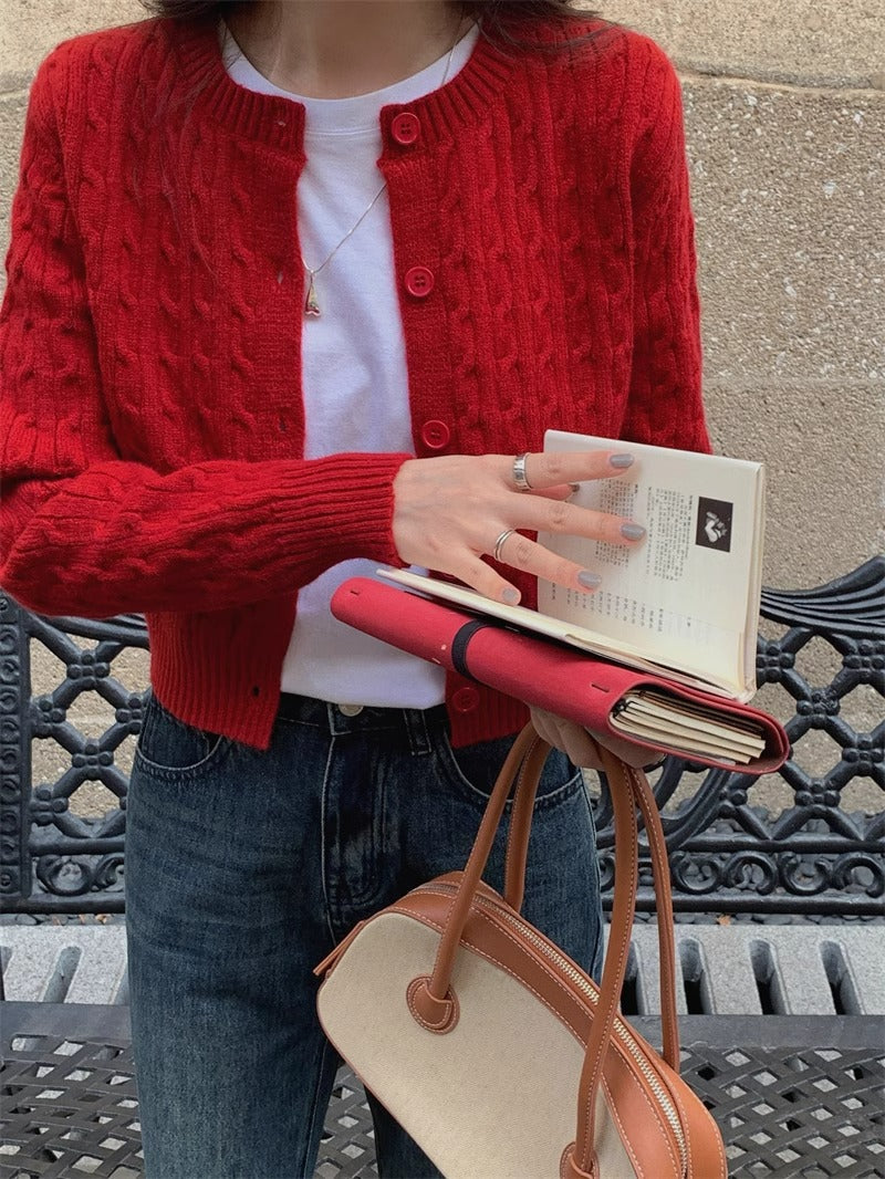 Damen gestrickte Bolerojacke mit Zopfstruktur Krohn-e