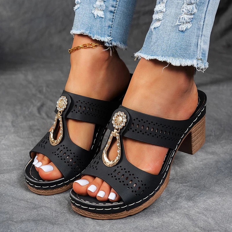KROHN-E Damen Orthopädische Sandalen Keilabsatz Beige