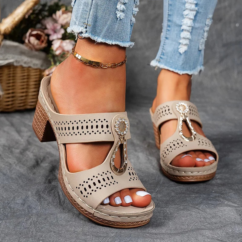 KROHN-E Damen Orthopädische Sandalen Keilabsatz Komfort Elegant