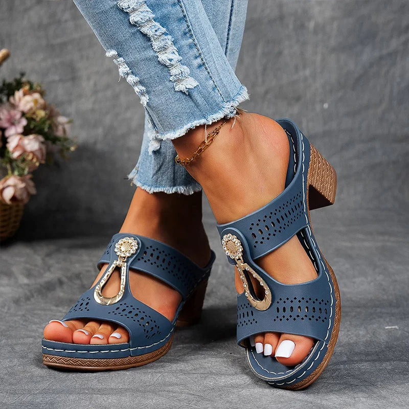 KROHN-E Damen Orthopädische Sandalen Keilabsatz Komfort Elegant