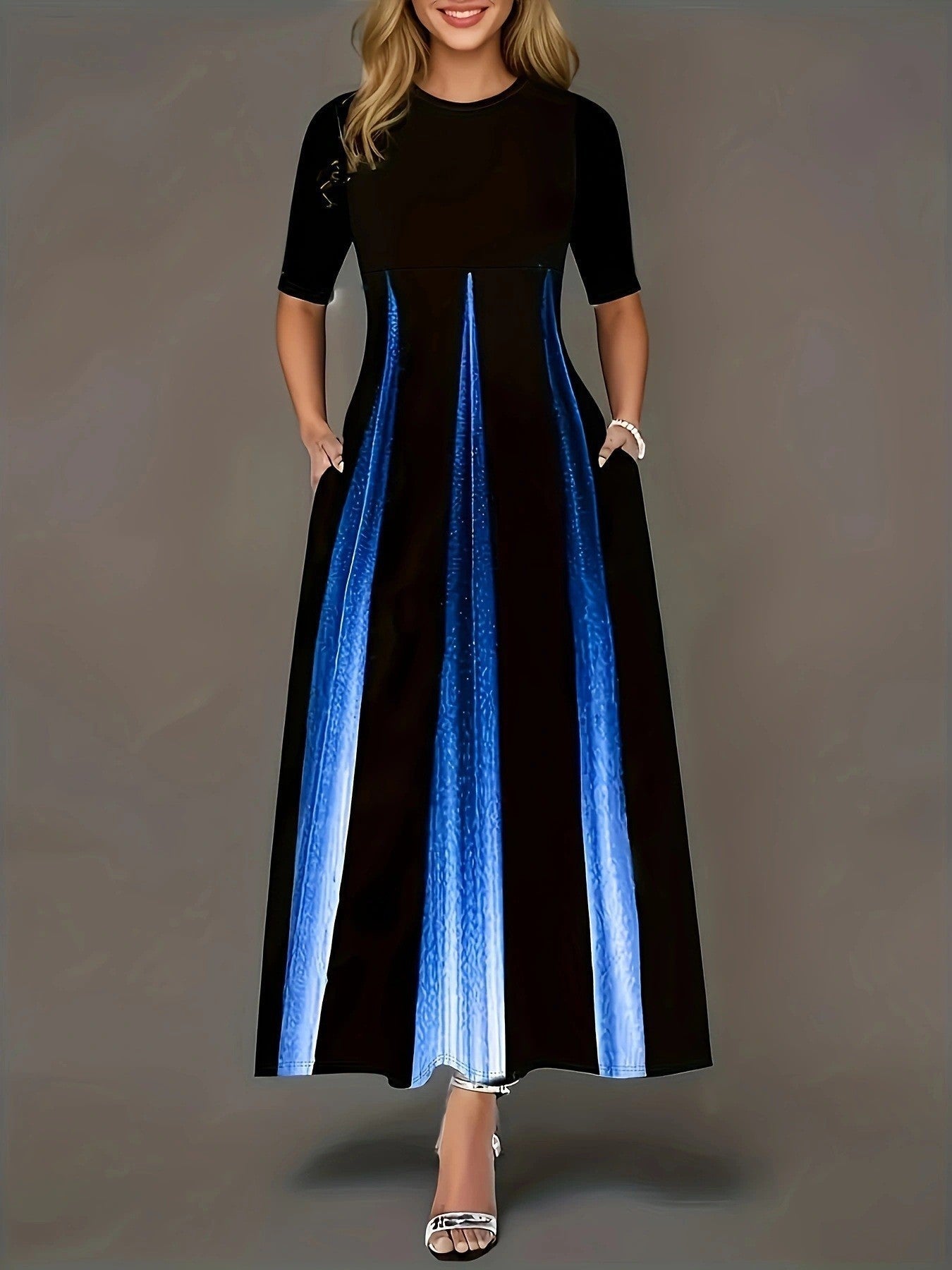 Damen Maxikleid mit modernem Farbverlauf und praktischen Seitentaschen Krohn-e