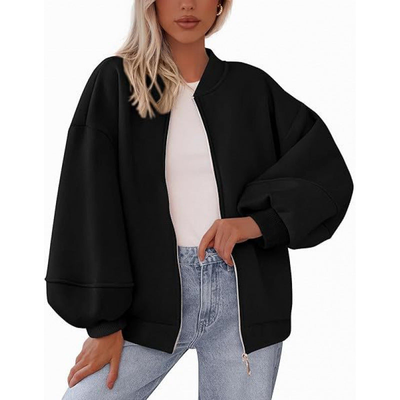 Damen lässige Oversized-Jacke mit Reißverschluss und ballonen Ärmeln Krohn-e