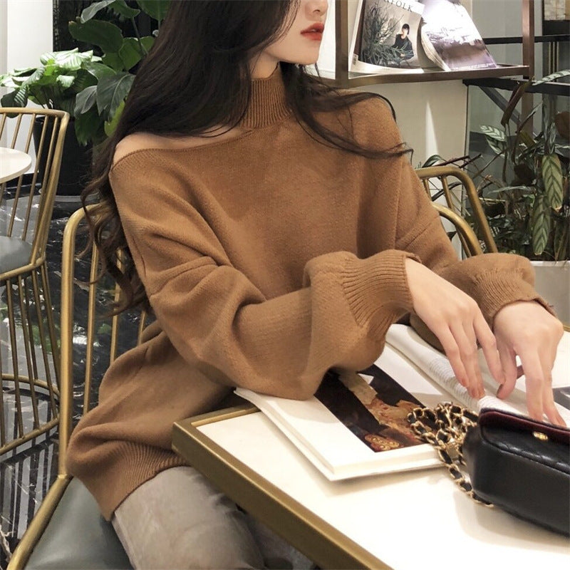 Damen modischer Oversized-Pullover mit schulterfreier Schnittführung und Rollkragen Krohn-e