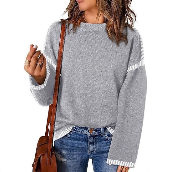 Damen modischer Pullover mit strukturiertem Material und streifenförmigen Details Krohn-e