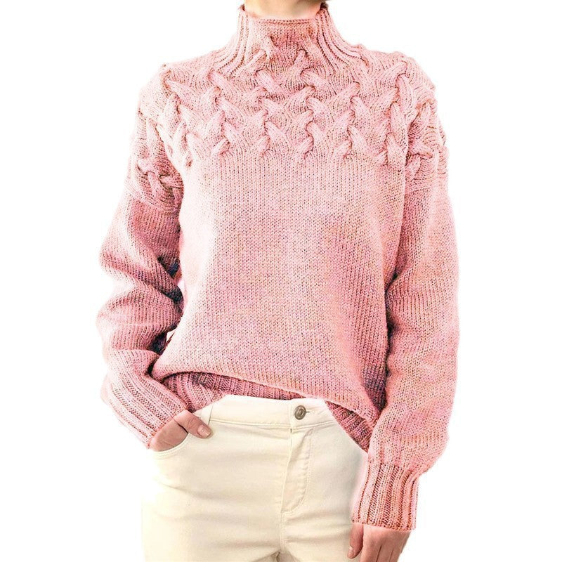 Damen Strickpullover mit hochgeschlossenem Kragen und trendigem Zopfmuster Krohn-e