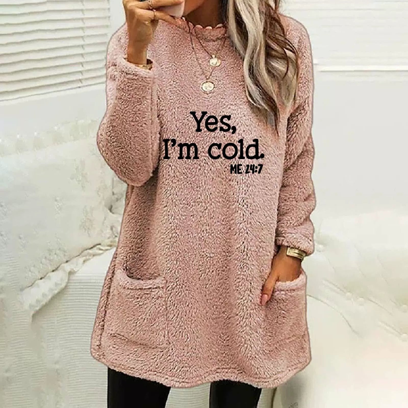 Krohn-e | Übergröße Sweatshirt Doppelseitiges Fleece Buchstabenprint Seitentaschen Langarm