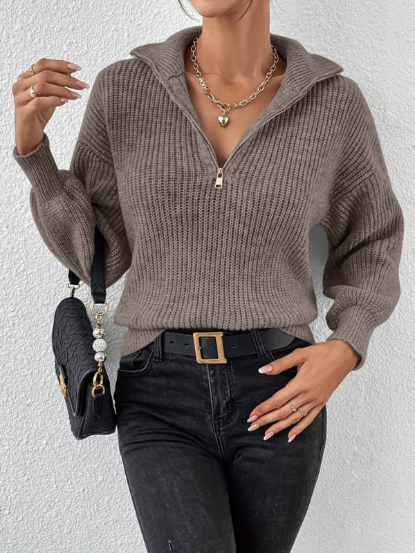 Damen modischer Pullover mit hochgeschlossenem Kragen und Reißverschluss Krohn-e