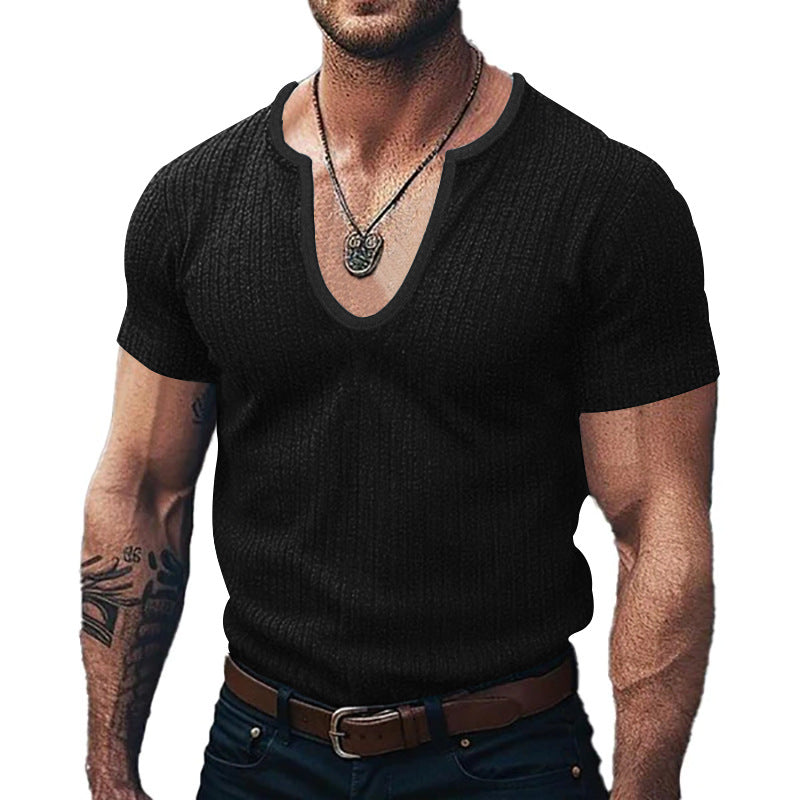 Herren Ribbed V-Ausschnitt T-Shirt Krohn-e