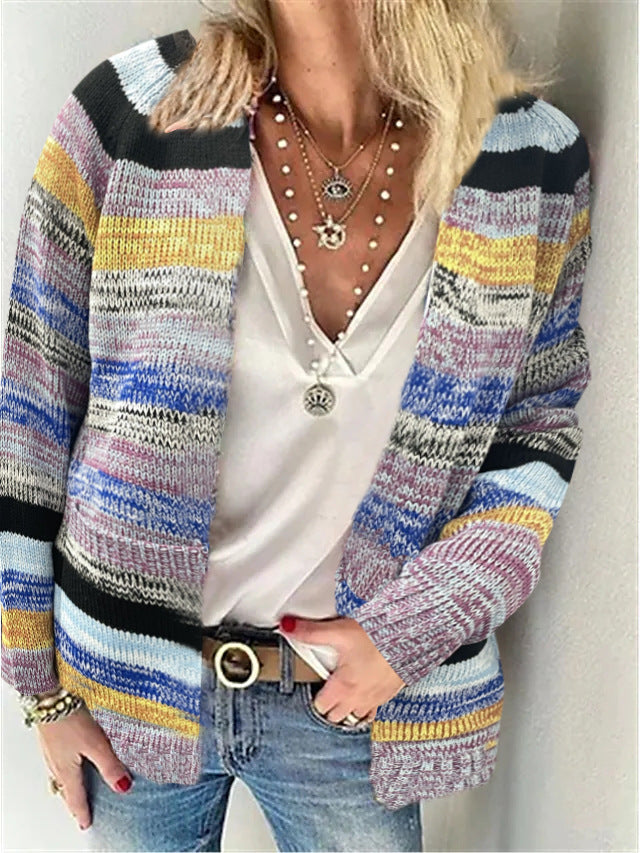 Damen Offen gestrickte Cardigan mit bunten Streifen und lässigem Schnitt Krohn-e