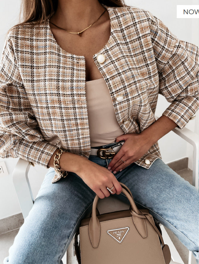 Damen Karierte Bouclé-Jacke Krohn-e