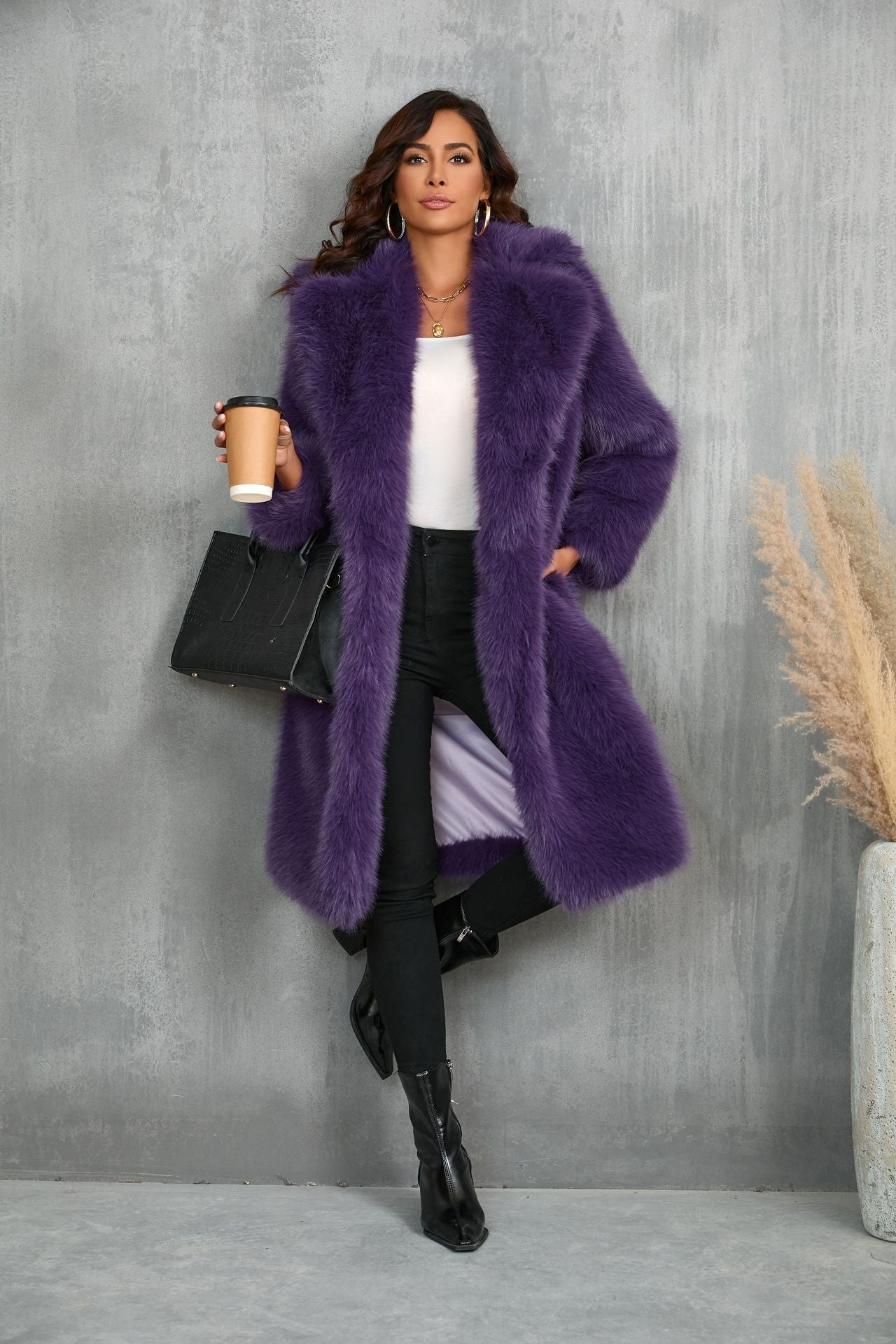 Damen Luxuriöser Kunstfellmantel mit elegantem Schnitt Krohn-e