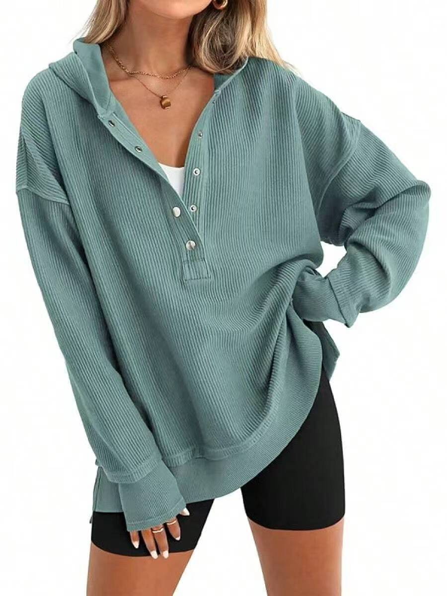 Damen Lässiger Kapuzenpullover mit Knopfdetails und überschnittenen Schultern Krohn-e
